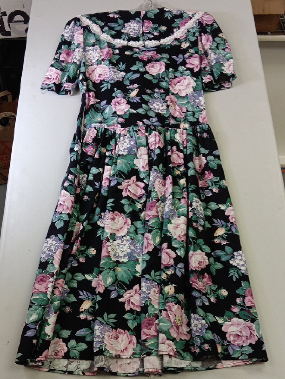 Black Floral Midi Dress with Pink Roses - Picture 2 of 4